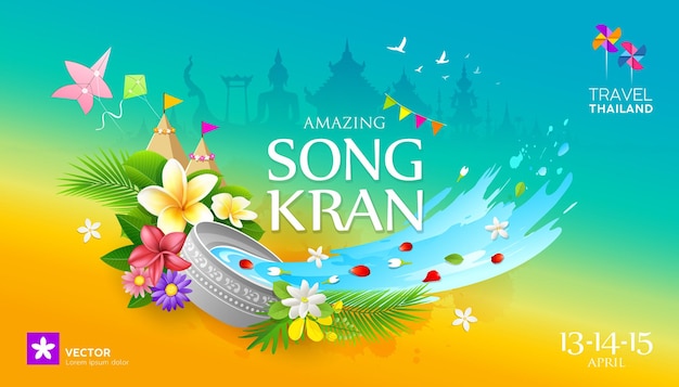 Vector amazing songkran festival travel thailand colorful banner.