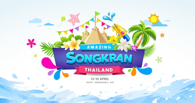 Incredibile songkran thailandia festival estate colorato acqua splash banner design sfondo