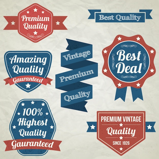 Amazing stickers retro collection of premium quality badges labels and ribbons vector elements