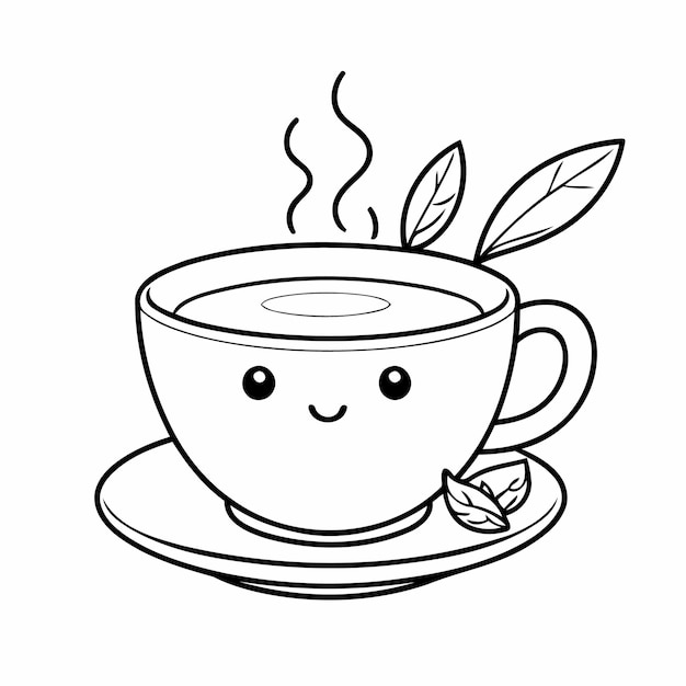 Vector amazing tea cup illustration for colouring page