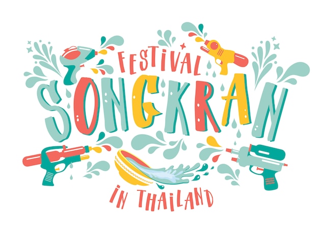 Progettazione stupefacente di festival di songkran della tailandia su bianco.