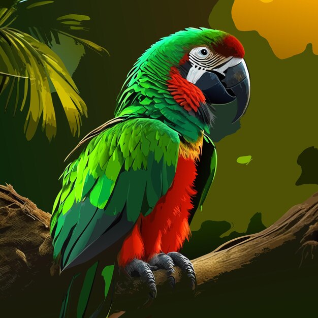 Vector amazon parrot flat sticker cartoon style illustration