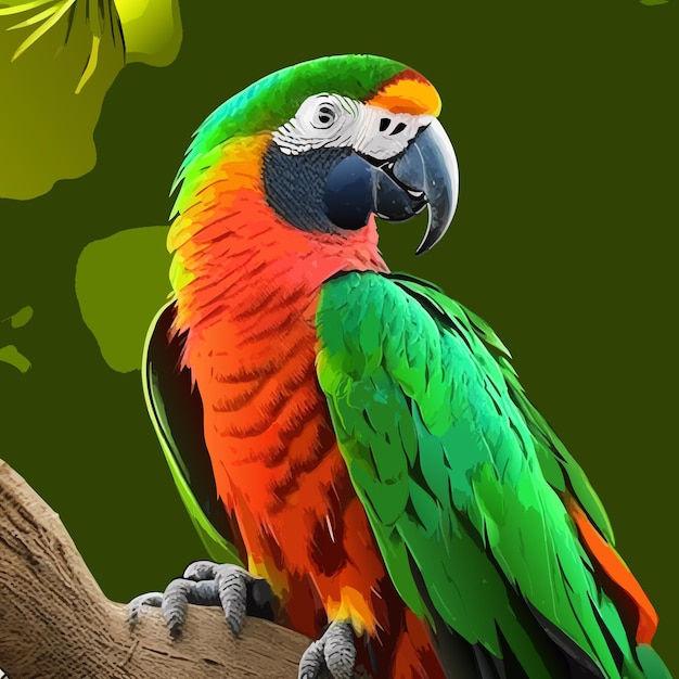 Vector amazon parrot flat sticker cartoon style illustration