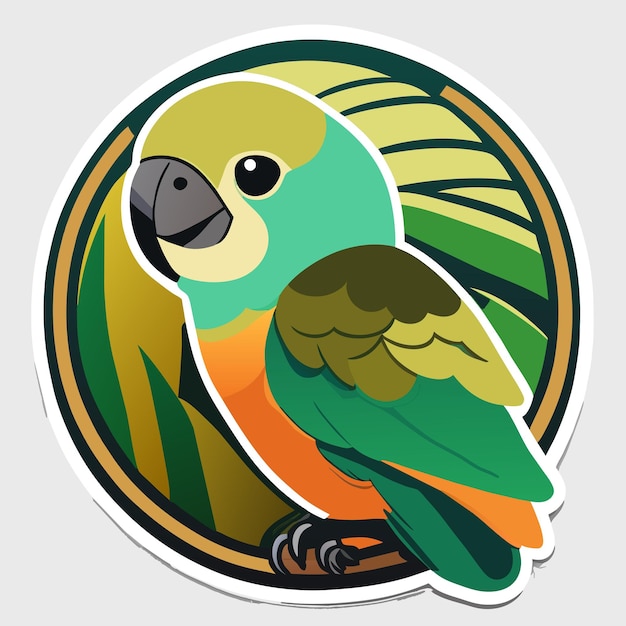 Amazon parrot flat sticker cartoon style illustration