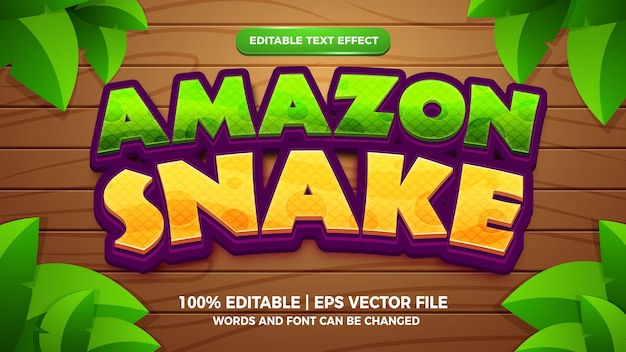 Amazon snake bewerkbare teksteffect 3D-tekenfilmstijl