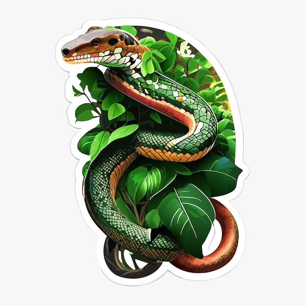 Amazon tree boa flat sticker cartoon style illustration