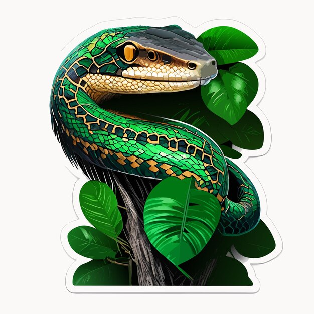 Vector amazon tree boa flat sticker cartoon style illustration