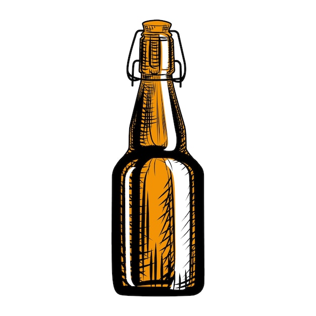 Ambachtelijke bierfles. Graveerstijl. Hand getekende vectorillustratie geïsoleerd op een witte achtergrond.