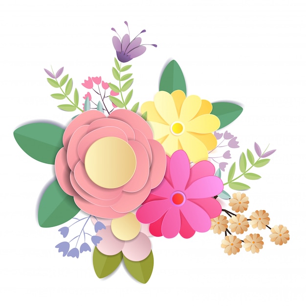 Ambachtelijke document bloemen, feestelijk bloemenboeket, aard clipart op witte achtergrond, vector wordt geïsoleerd die