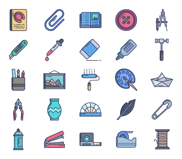 Ambachtelijke en briefpapier tools icon set