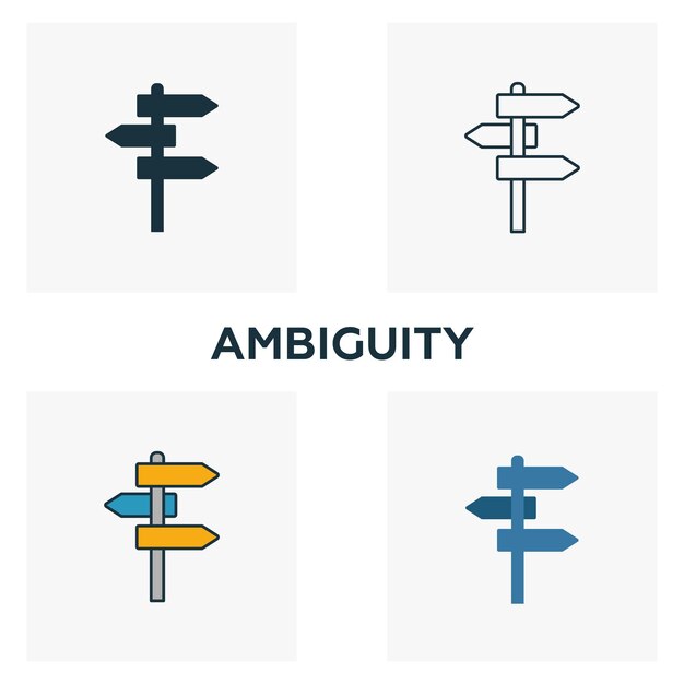 Vector ambiguity icon set four elements in diferent styles from big data icons collection creative ambiguity icons filled outline colored and flat symbols