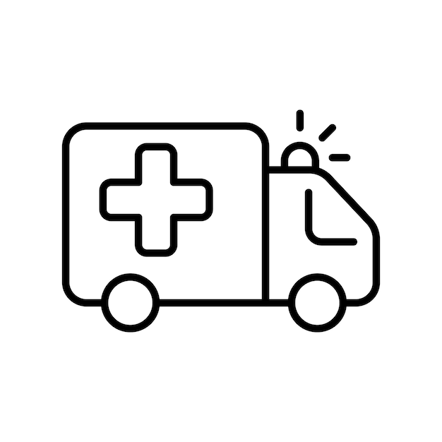 Ambulance auto lijn pictogram Ziekenhuis EHBO-doos hart band hulp beroerte breuk ziekte dokter geneeskunde Gezondheidszorg concept Vector lijn pictogram op een witte achtergrond