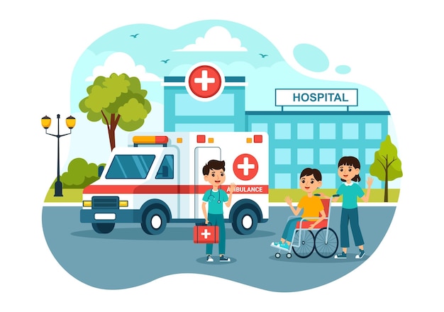 Ambulance Car or Medical Emergency Service Illustration for Pick Up Patient the Injured in Accident
