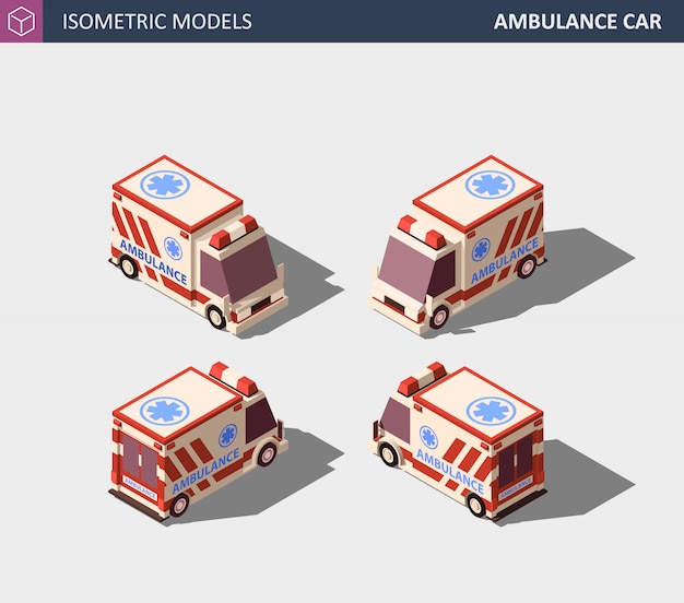 ベクトル 救急車または救急医療サービス。等角投影図。