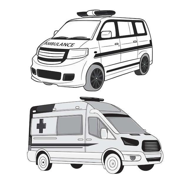 흰색 배경에 구급차 자동차 스케치 Ambulance auto paramedic emergency