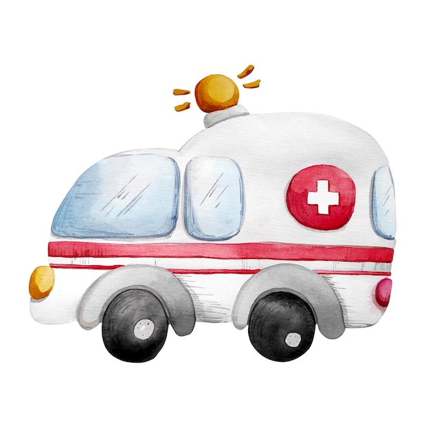 Vector ambulance car transport watercolor illustration