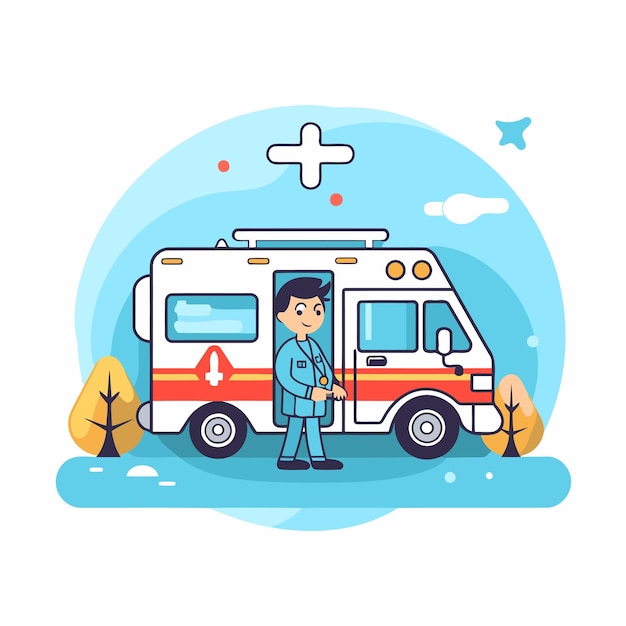 Vector ambulance flat vector illustration ambulance and paramedic