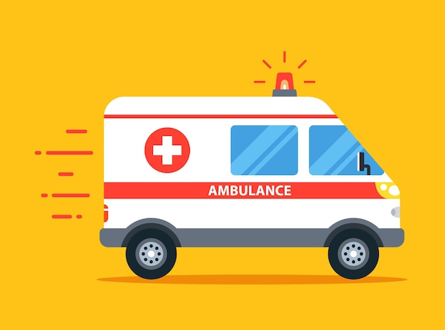 The ambulance goes to the call with the flasher on. flat car vector illustration.