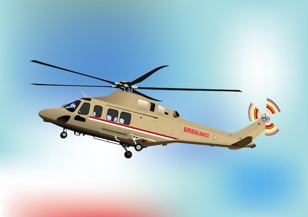 Ambulance Helicopter in air Vector 3d illustration