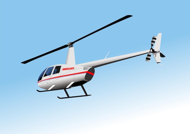 Vector ambulance helicopter on blue sky background