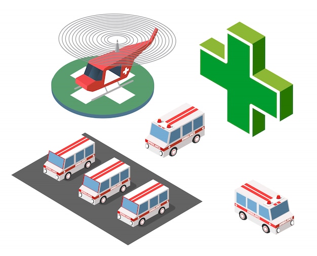 구급차 헬리콥터 및 자동차
