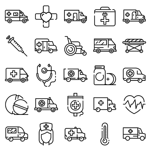 Vector ambulance icons set, outline style