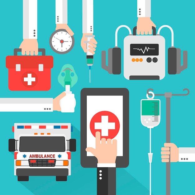Illustrazione di flatvector di design online medico dell'ambulanza