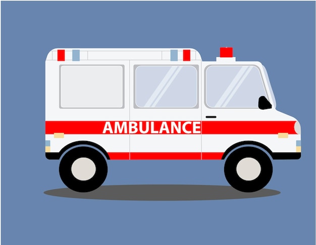 Ambulance op blauwe achtergrond ziekenhuis spoedeisend medisch centrum concept in platte stijl