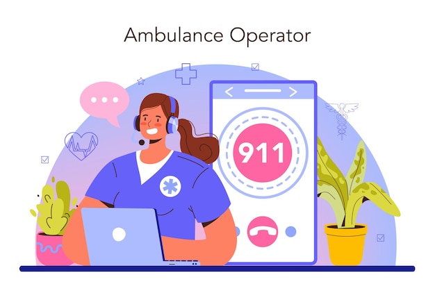 Vector ambulance operator. medical call center operator. paramedics urgent care.