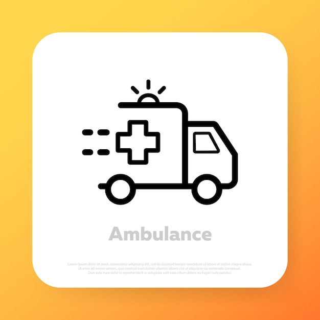 Ambulance paramedic vehicle. Medical services, medical consultation. Medical aid symbol. Medical support. Healthcare. Can be used for topics such as medicine, clinic, healthcare. Vector illustration.