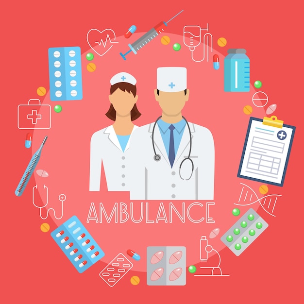 Ambulance poster with flat icons