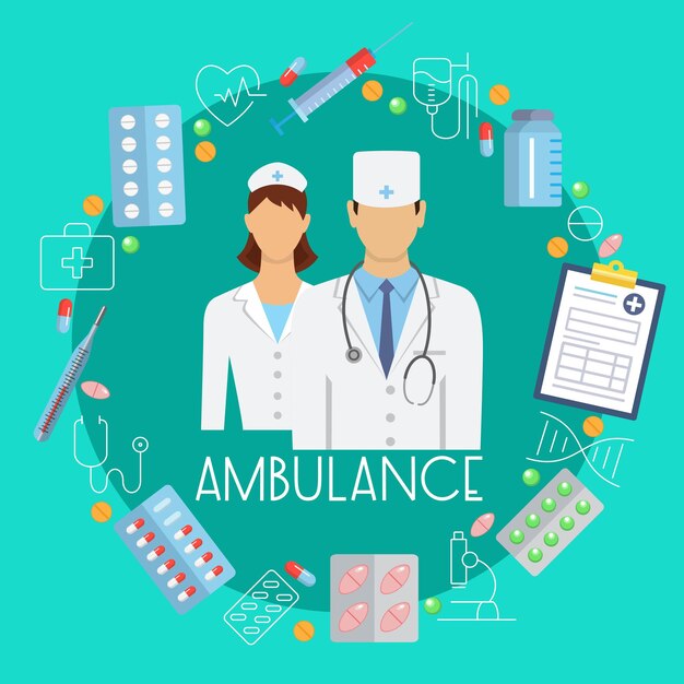 Ambulance poster with flat icons