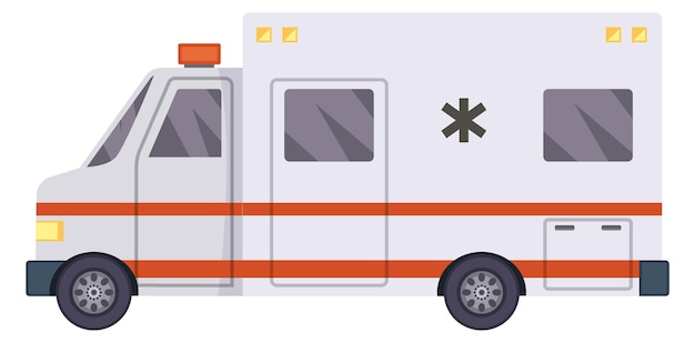 Vettore vista laterale dell'ambulanza icona del trasporto paramedico dei cartoni animati