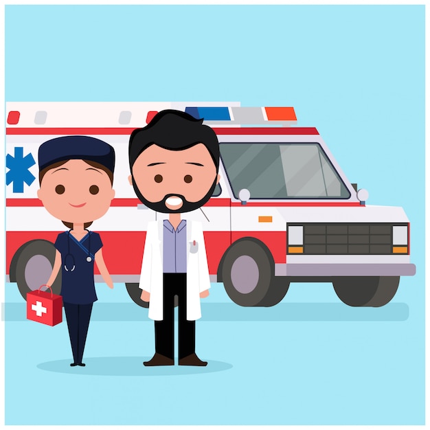 Vector ambulance with doctor characters