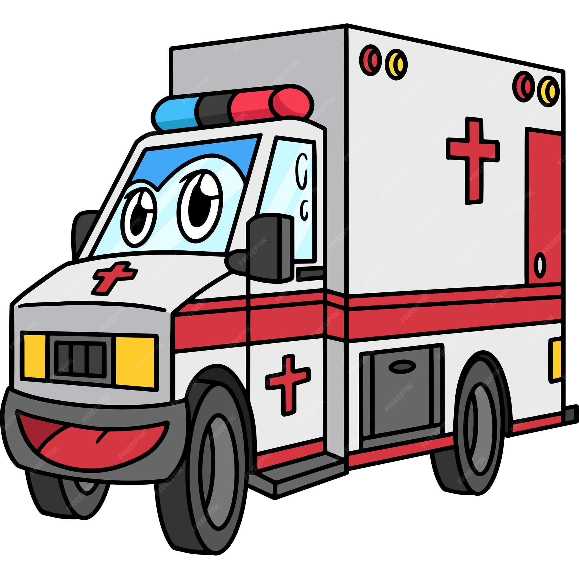 Premium Vector | Ambulance with face vehicle cartoon clipart