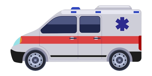 Vector ambulance zijaanzicht medische hulp auto paramedicus vervoer geïsoleerd op witte achtergrond