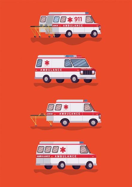 Ambulances paramedicus auto's zijaanzicht ontwerp