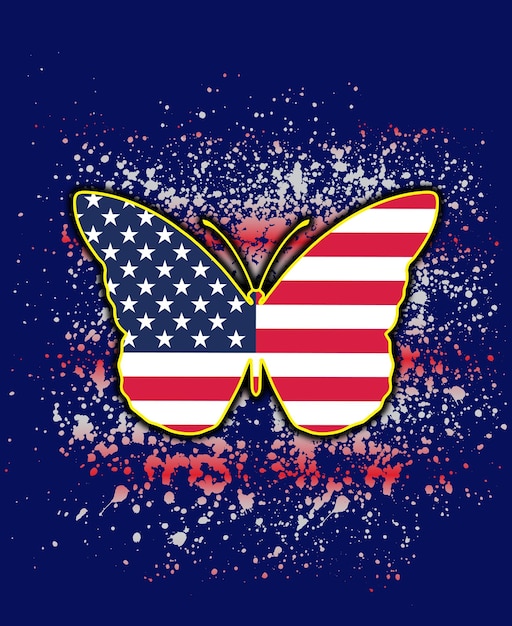 America butterfly with red and white coloring splash background