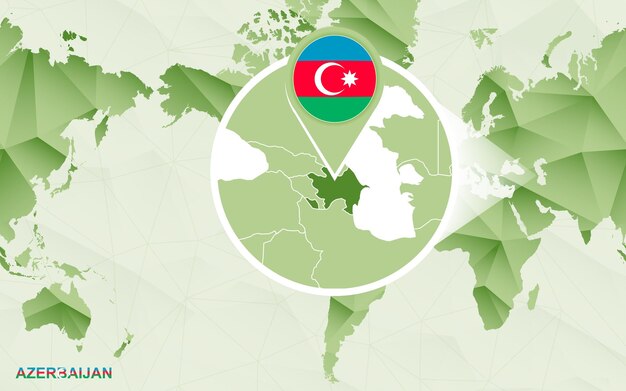 확대된 아제르바이잔 지도가 있는 미국 중심의 세계 지도