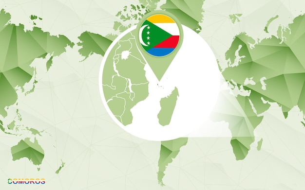 America centric world map with magnified Comoros map