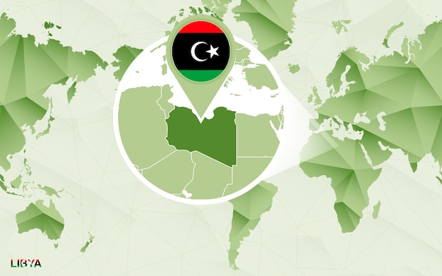 America centric world map with magnified libya map