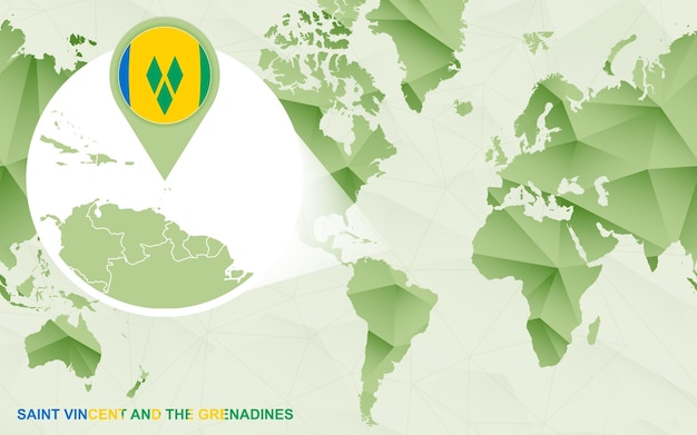 America centric world map with magnified saint vincent and the grenadines map