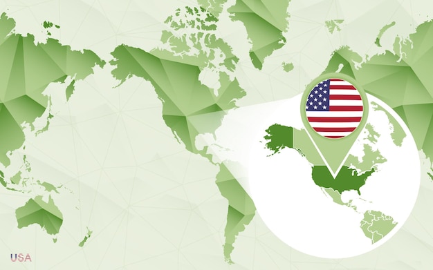Vettore mappa del mondo incentrata sull'america con mappa usa ingrandita