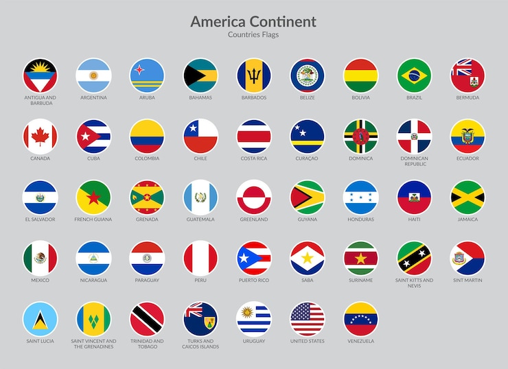アメリカ大陸の国の旗のアイコンのコレクション