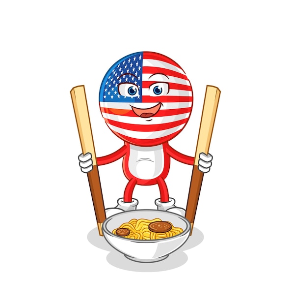 Vector america eat noodle cartoon character mascot vector