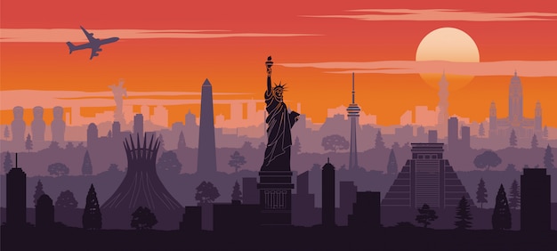 america famous landmark silhouette style 