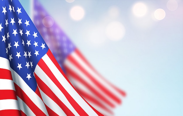 America flag waving against blurry sky