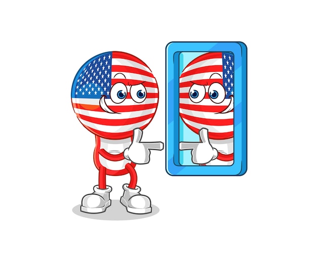 America looking into mirror cartoon cartoon mascot vector