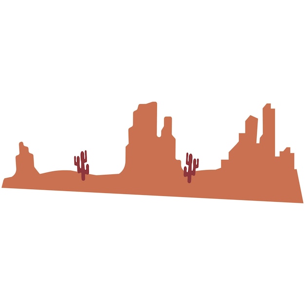 Vector america nature contour template with cactus and canyons