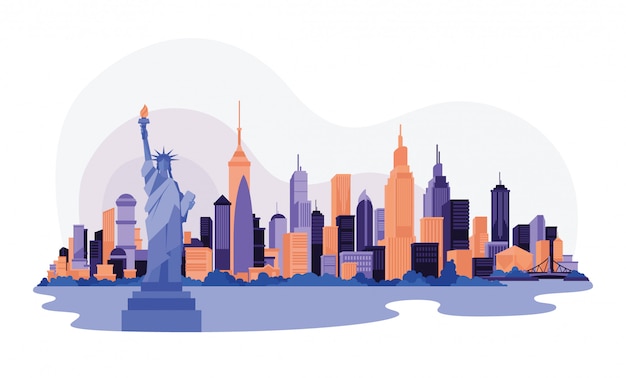 America new york city skyline sky scraper web illustration
